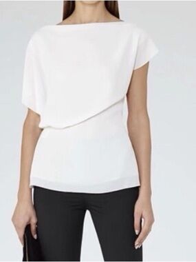 Reiss Sanna asymmetrical drape top white V back dressy